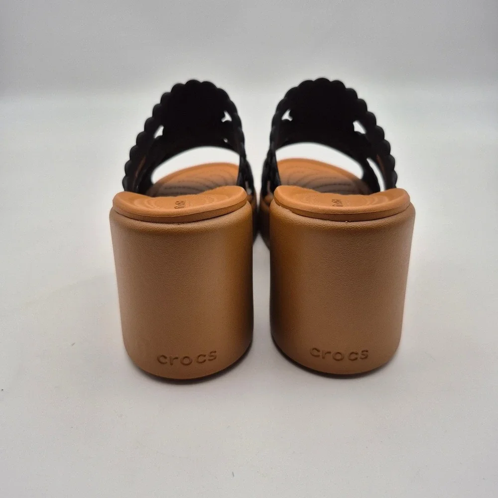 Crocs Brooklyn Woven Slide Heel Platform Sandals Noir Black Women's Size 9 Shoes
